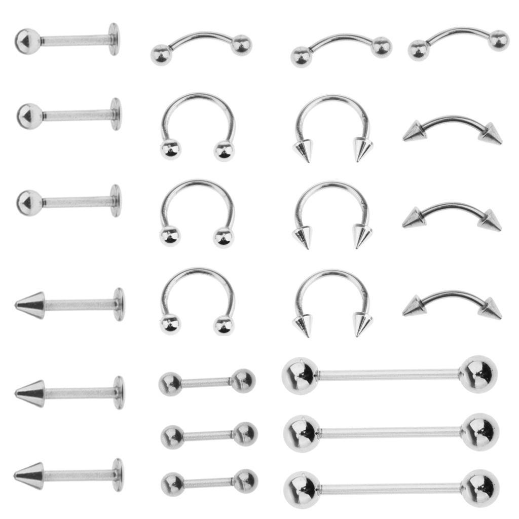 24 Pieces Lot Stainless Steel Eyebrow Ear Lip Navel Stud