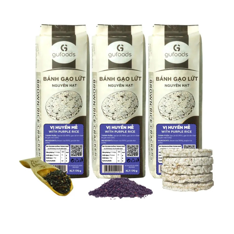 [Vị Huyễn Mễ] Combo 3 Gói Bánh Gạo Lứt Ăn Kiêng Gufoods 170g - Thực Phẩm Dinh Dưỡng Dành Cho Người Tiểu Đường, Ăn Chay, Ăn Kiêng, Ăn Vặt Healthy, Eatclean,  Tập Gym, Giảm cân