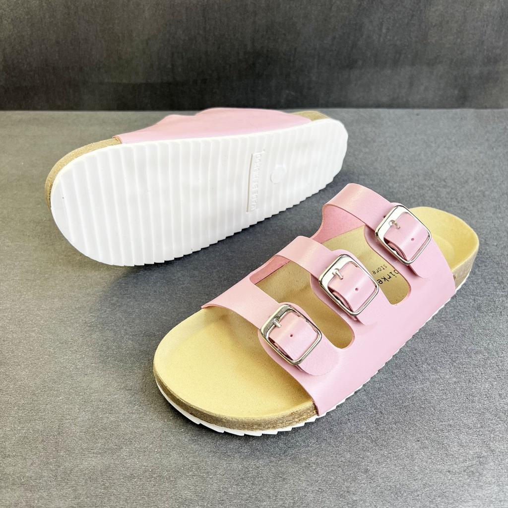 Dép đế trấu birken nam nữ unisex quai ngang 3 khóa da tổng hợp size 35 - 43 chính hãng Hishoo S092