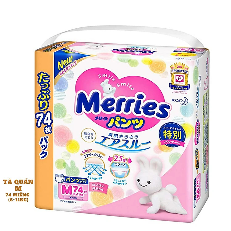 Bỉm - Tã quần Merries Jumbo size M74 miếng (Cho bé 6~11kg)