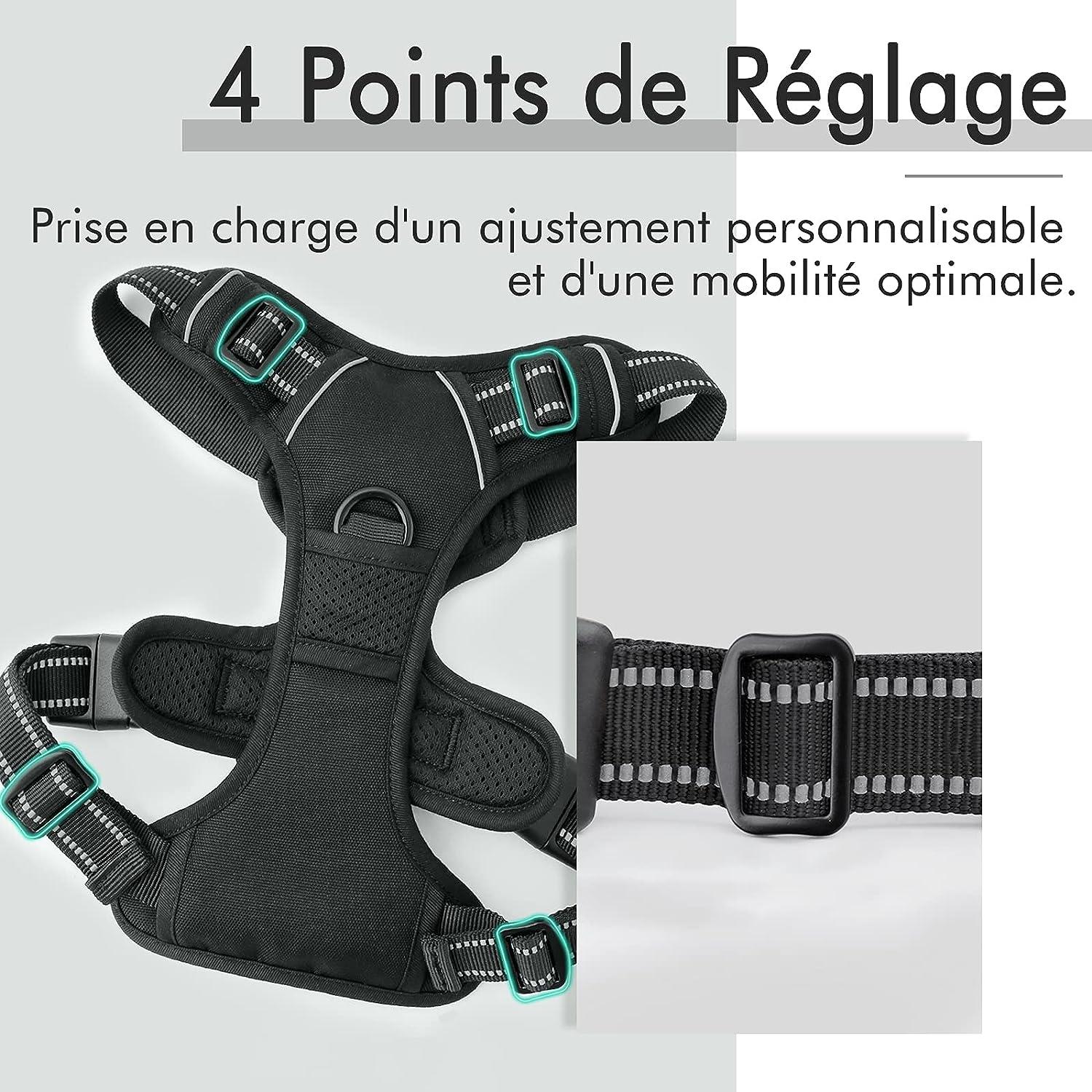 Dễ dàng Đặt Dây Đai Chó Có Phản Quang Có Thể Điều Chỉnh Với Dây Đai Kẹp Phía Trước Cho Chó Vừa, Chó Lớn, Màu Đen