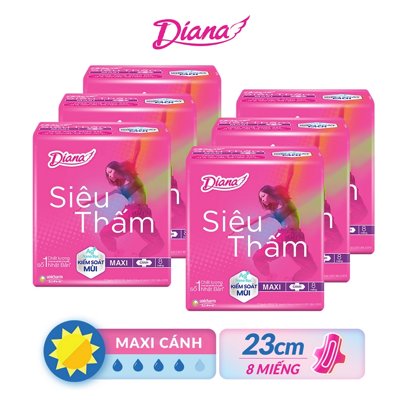 Bộ 6 Băng vệ sinh Diana siêu thấm có cánh 08 miếng