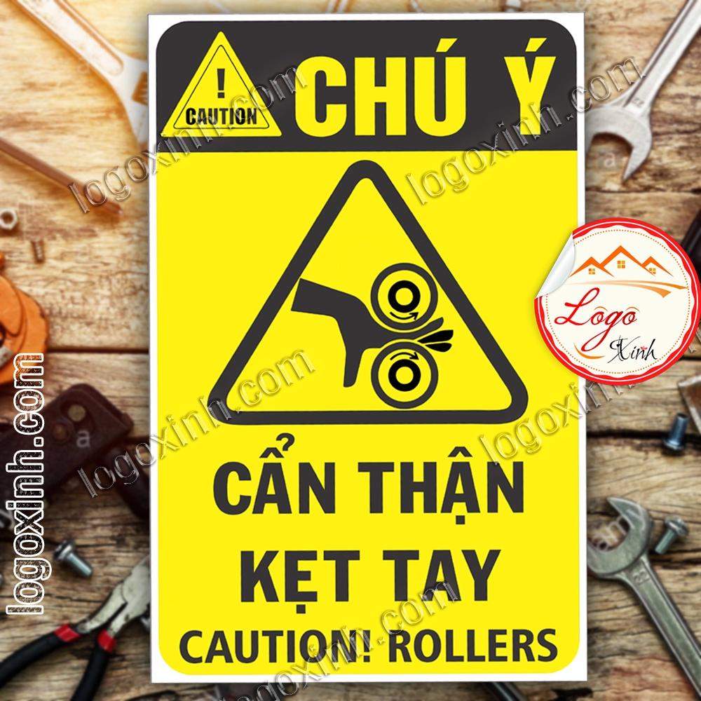 LOGO TEM STICKER CẢNH BÁO BÁNH CẨN THẬN KẸT TAY, ROLLER IS OPERATING - BIỂN CẢNH BÁO AN TOÀN LAO ĐỘNG