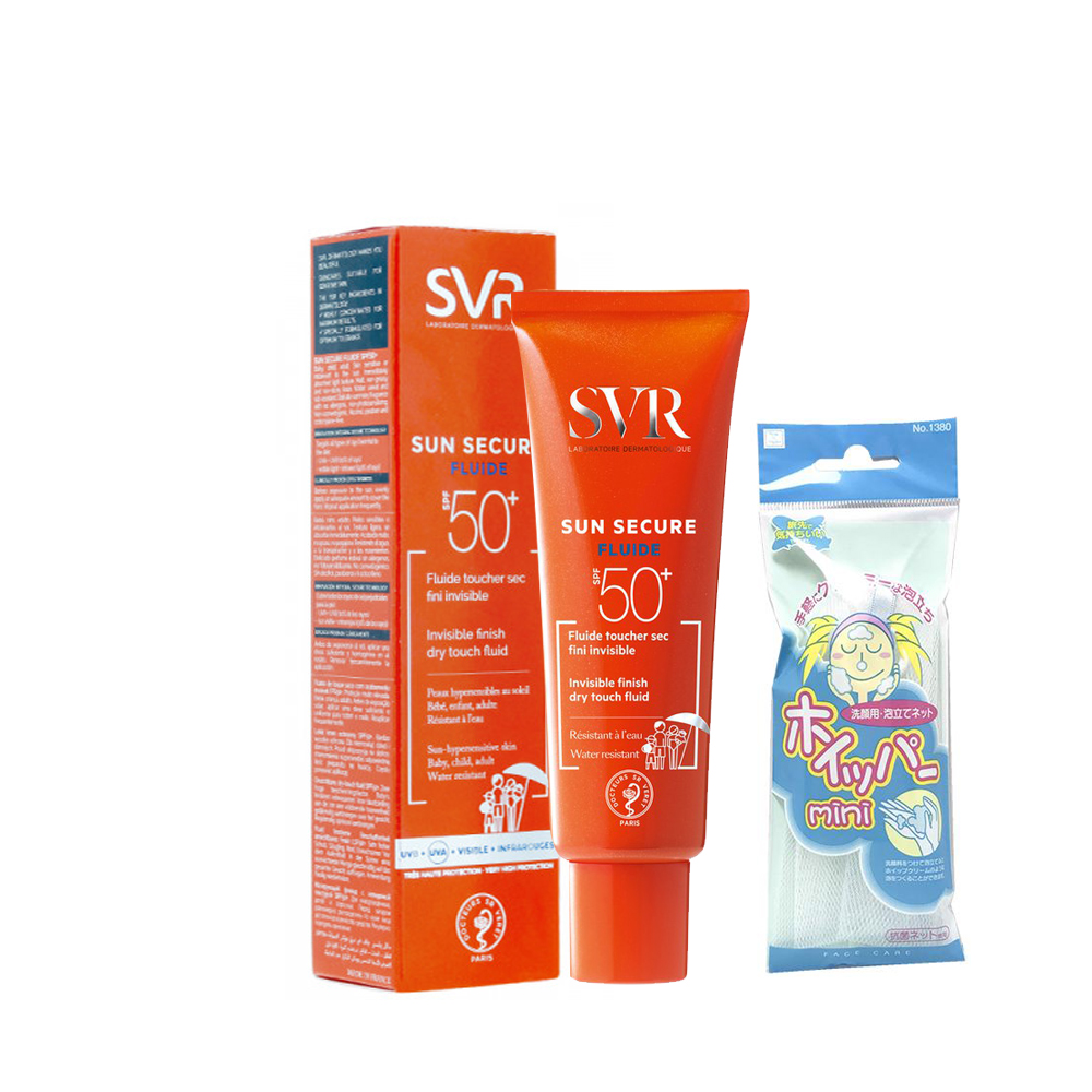 Kem Chống Nắng Kiềm Dầu, Không Gây Bóng Nhờn SVR Sun Secure Fluide SPF+ 50ml + Tặng kèm 1 túi lưới rửa mặt tạo bọt