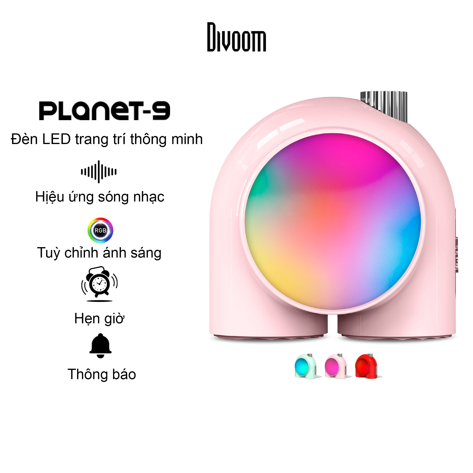 Đèn LED trang trí để bàn không dây thông minh Divoom Planet-9 16M màu LED RGB tuỳ chỉnh, tích hợp Micro - HÀNG CHÍNH HÃNG