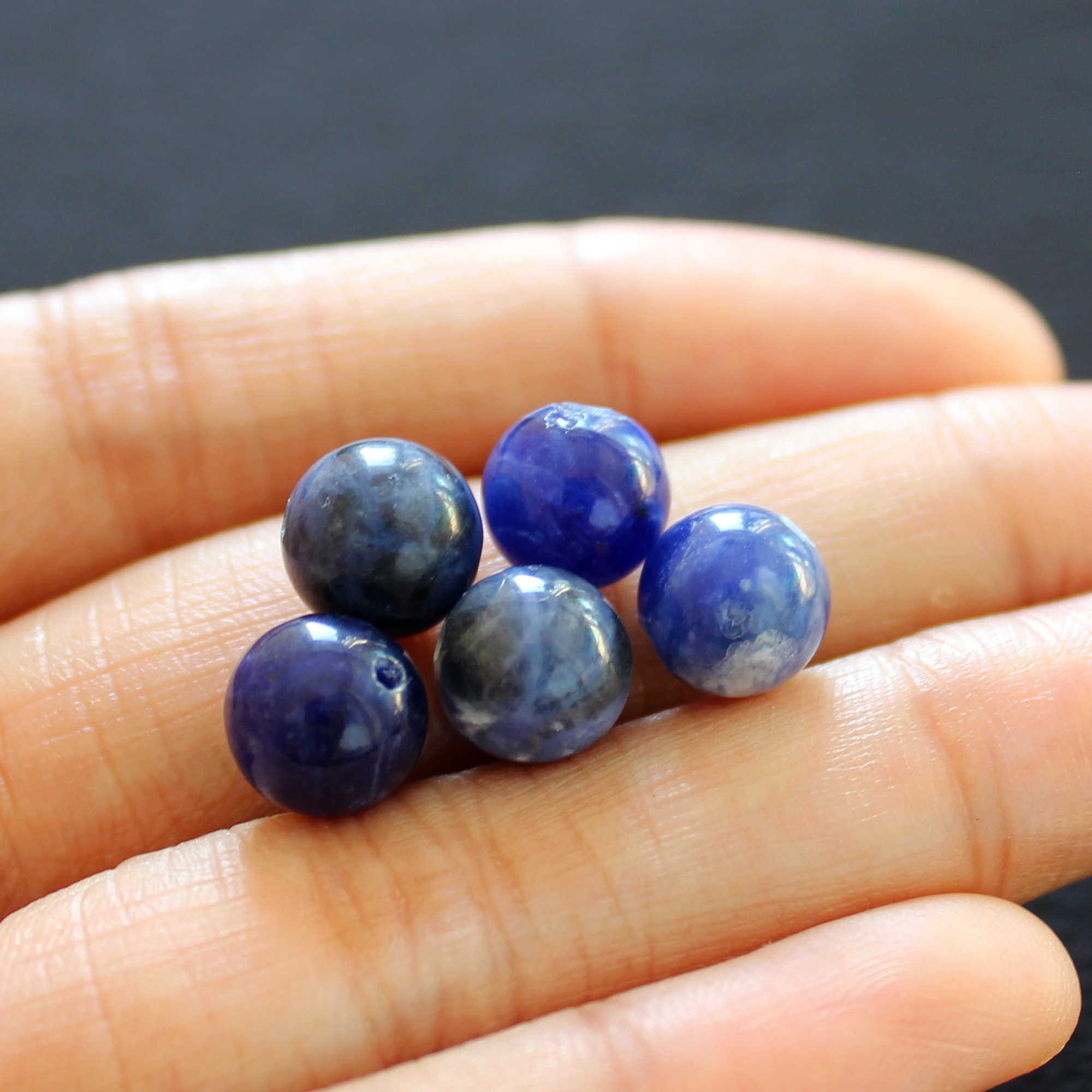 5 Hạt Đá Sodalite Tự Nhiên Xanh Đậm 8mm, Đá Phong Thuỷ, Làm Trang Sức, Vòng Tay, Chuỗi Hạt (Loại A)