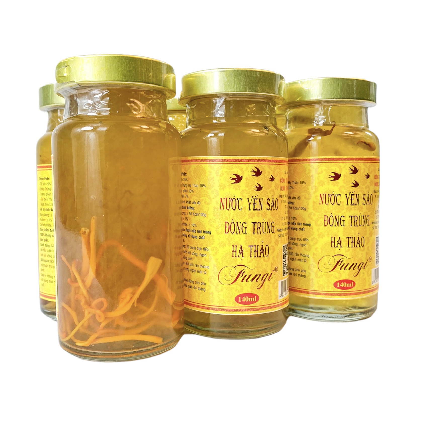 [840ml– 25% Tổ Yến] Yến Sào Đông Trùng Hạ Thảo Fungi Hộp Gỗ (6 hũ x 140ml)