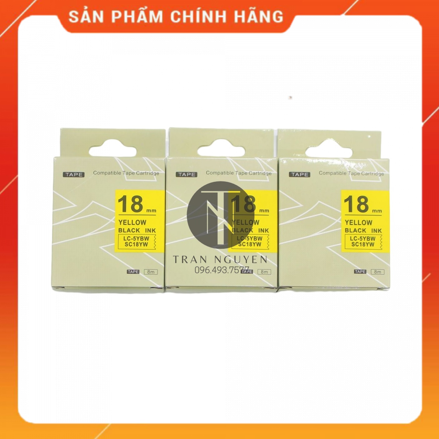 Nhãn in Tepra SC18YW - Chữ đen nền vàng 18mm x 8m - Hàng nhập khẩu