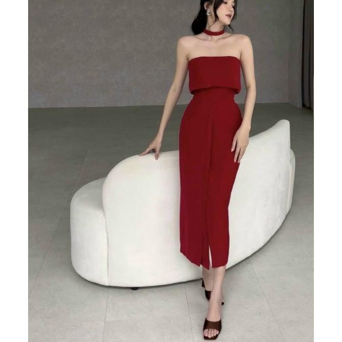 ĐẦM CÚP NGỰC XẺ TÀ KÈM CHOKER