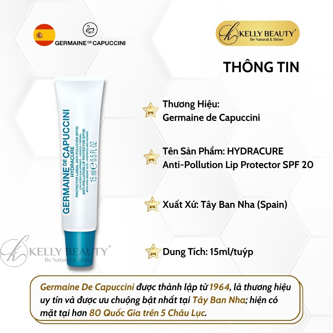 Son Dưỡng Môi Germaine Hydracure Anti-Pollution Lip Protector SPF20 - Chống Nắng, Dưỡng Ẩm, Phục Hồi Môi | Kelly Beauty