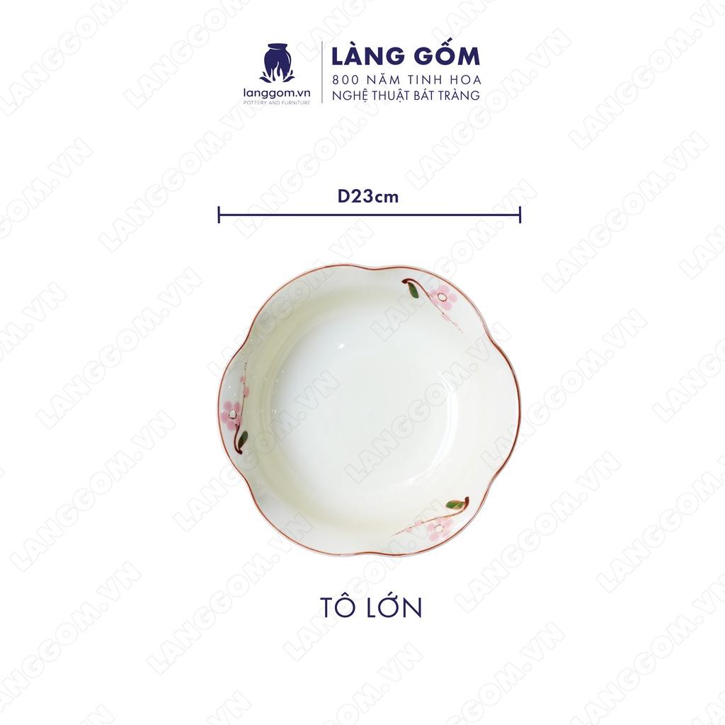 Bộ bàn ăn mặt trời vẽ đào hồng - Gốm sứ Bát Tràng - langgom.vn