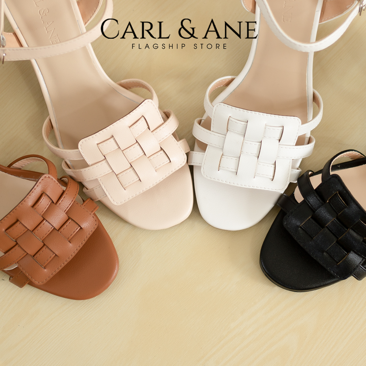 Erosska - Giày sandal cao gót mũi hở phối quai đan cao 5cm _ CS013