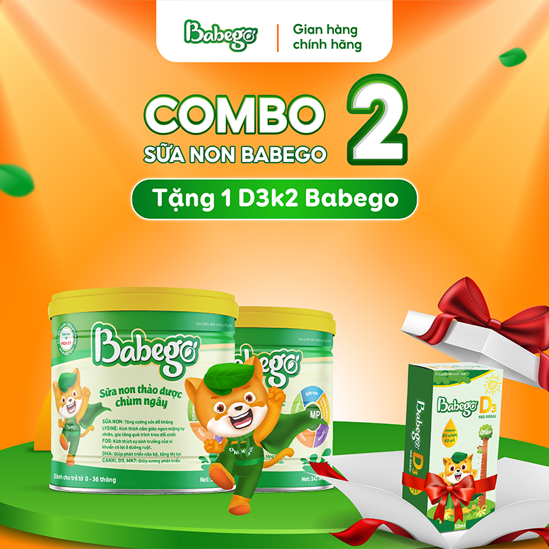 Combo 2 lon sữa non thảo dược chùm ngây Babego cải thiện biếng ăn, táo bón, chậm tăng cân, hay ốm vặt - Dòng cao cấp