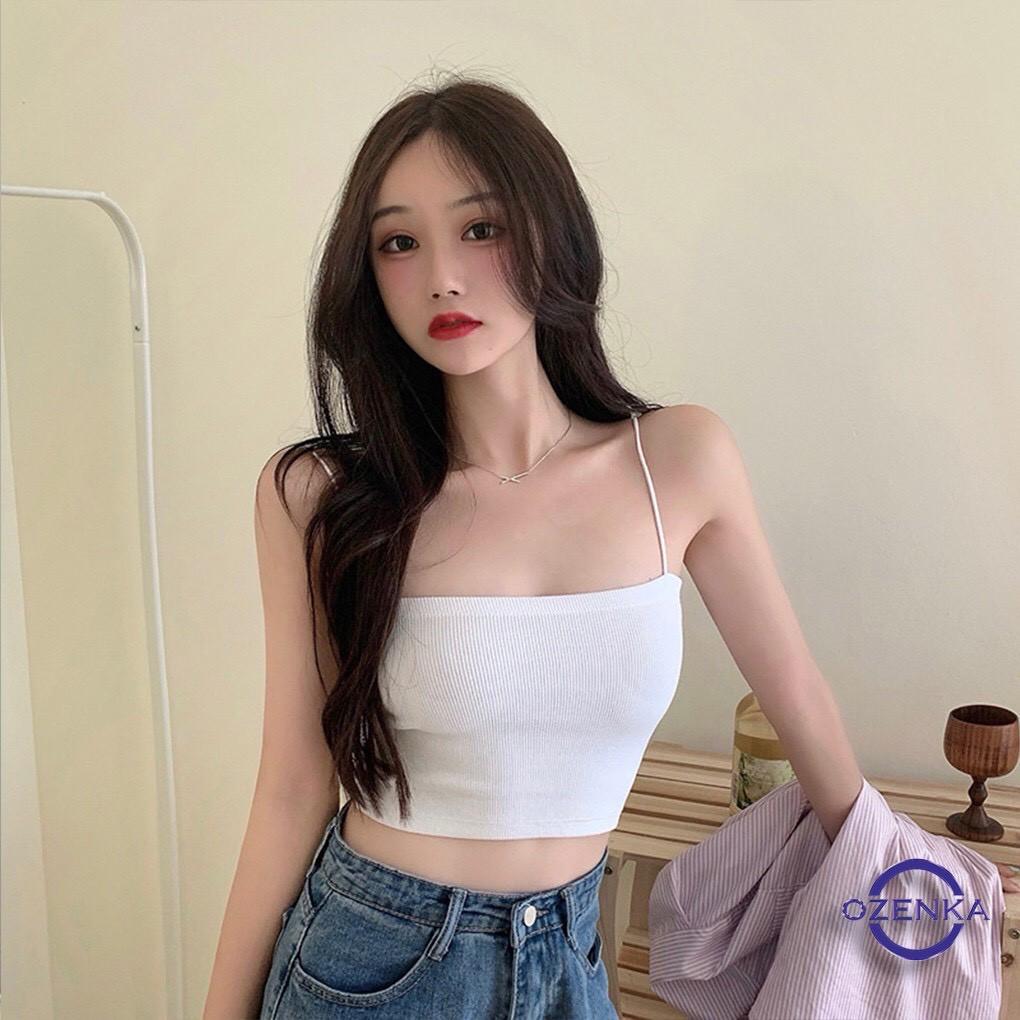 Áo 2 dây bún dáng croptop chất cotton