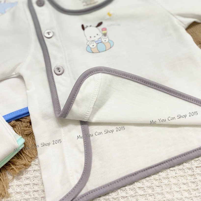[CC02] 3-9kg- ÁO BÁC SĨ TAY DÀI CHO BÉ SƠ SINH - CÚN CON - Viền Hồng
