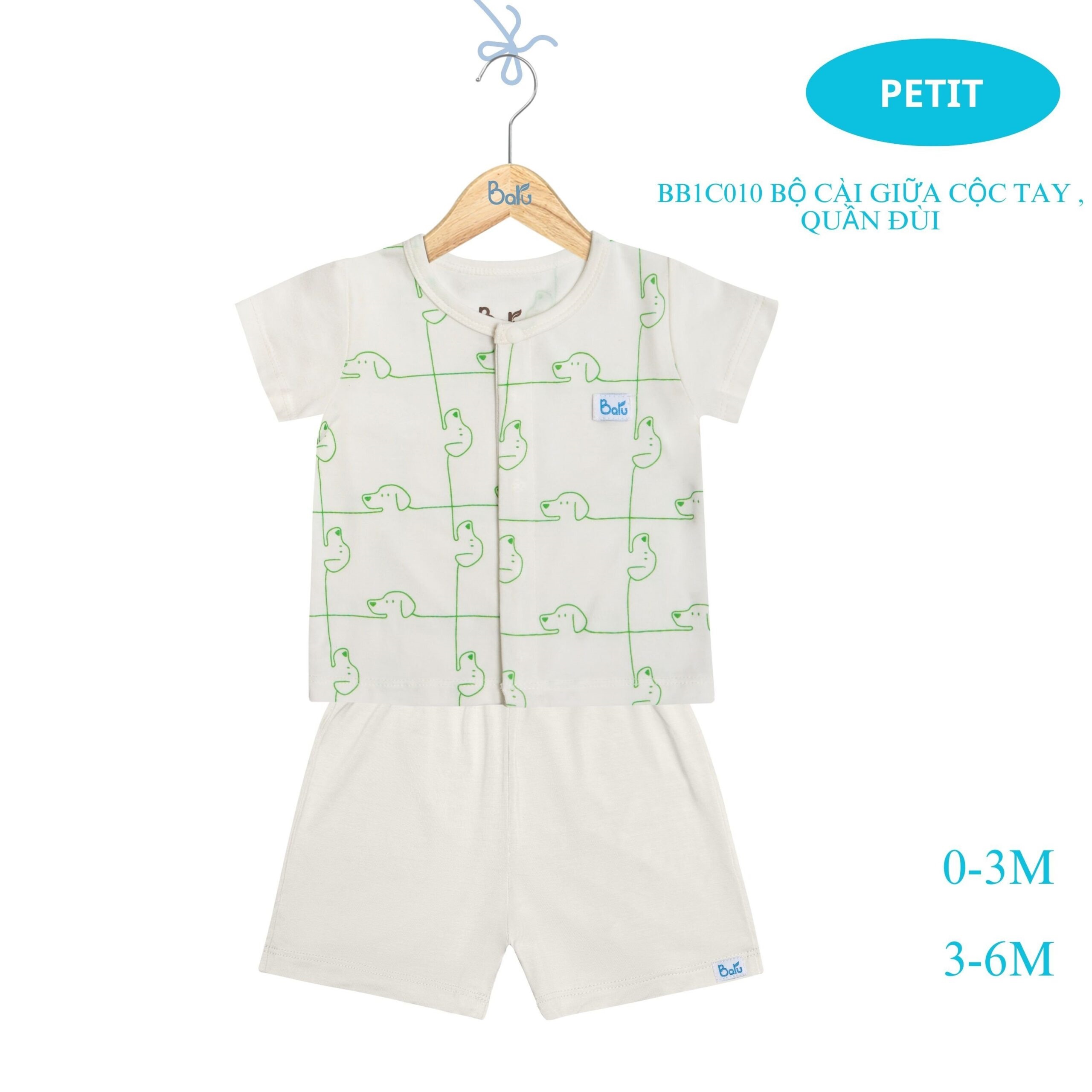 Bộ cộc tay  BARU Chất Cotton 4C Cao Cấp Cho Bé ( 0-6M )