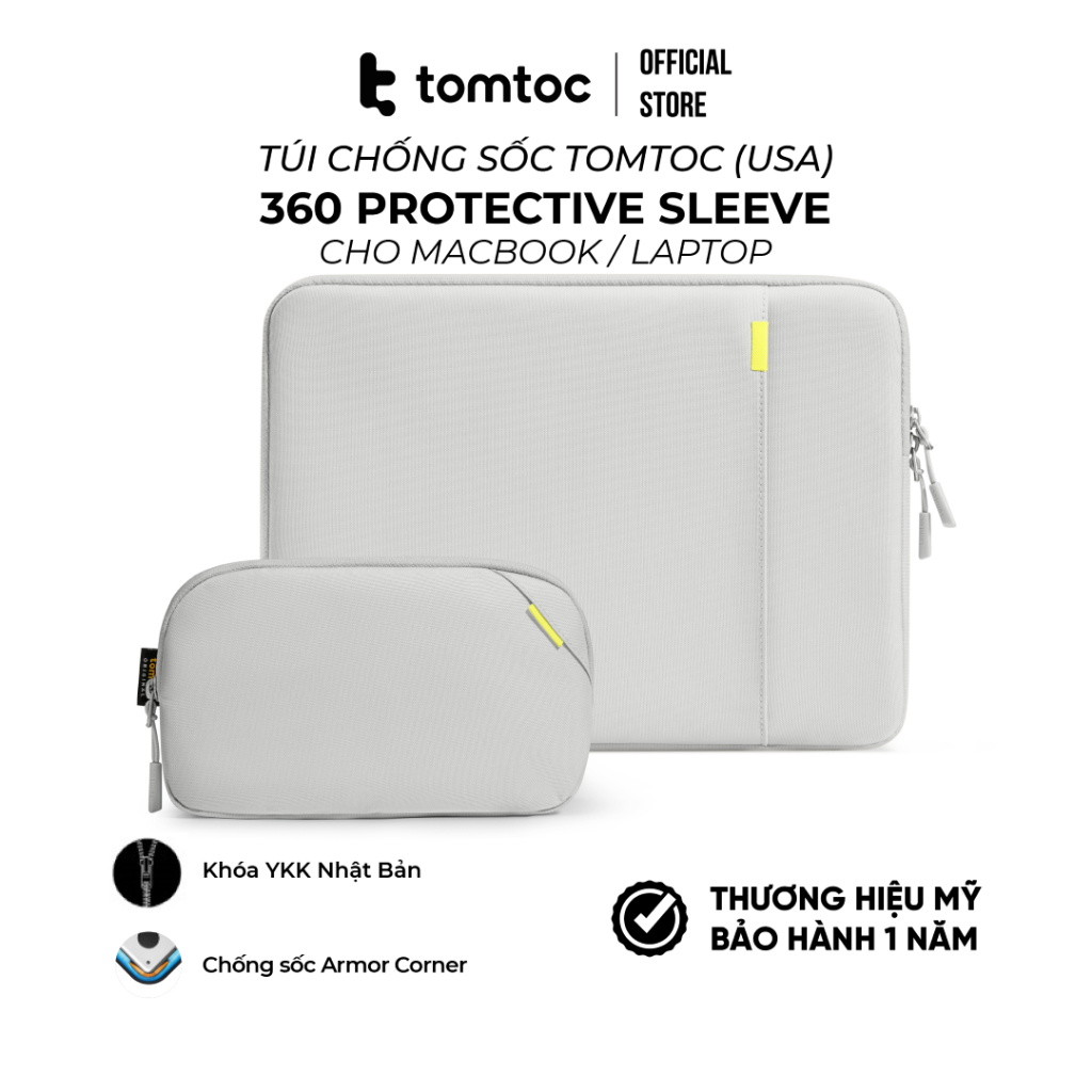 Túi chống sốc Tomtoc Protective 360 cho Macbook Pro 14 và Laptop - kèm Túi phụ kiện, hàng chính hãng