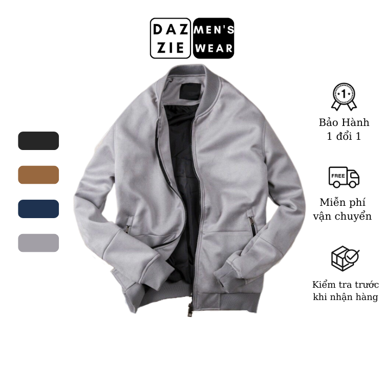 Áo Khoác Nam cổ Bomber DazzieMenwear chất Da lộn Cao Cấp, Thời trang