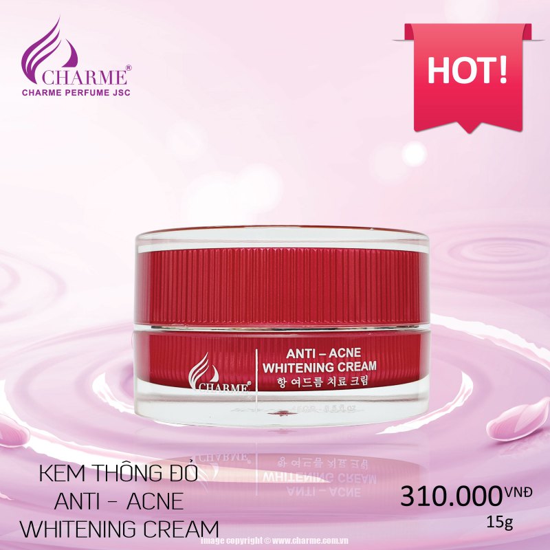 Kem thông đỏ, Charme anti acne, ngừa mụn, sáng da, không gây kích ứng, phù hợp cho mọi loại da, 15g