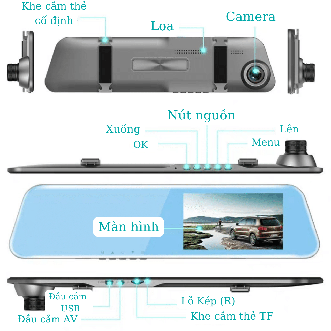 Camera Hình Trình Dạng Gương Màn Hình HD (Màn Hình 4.5in)