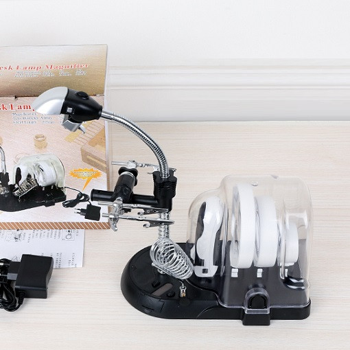 Kính lúp 3 thấu kính 2,5x - 5x - 16x để bàn tích hợp đèn led trợ sáng chuyên dụng sửa chữa điện tử M5