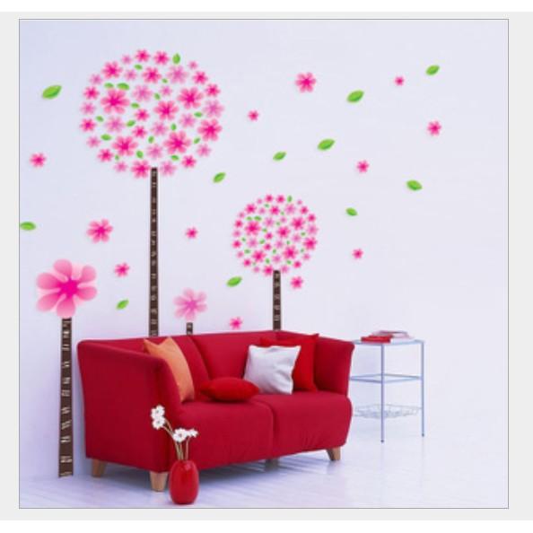 Decal dán tường 2 cây hoa màu hồng