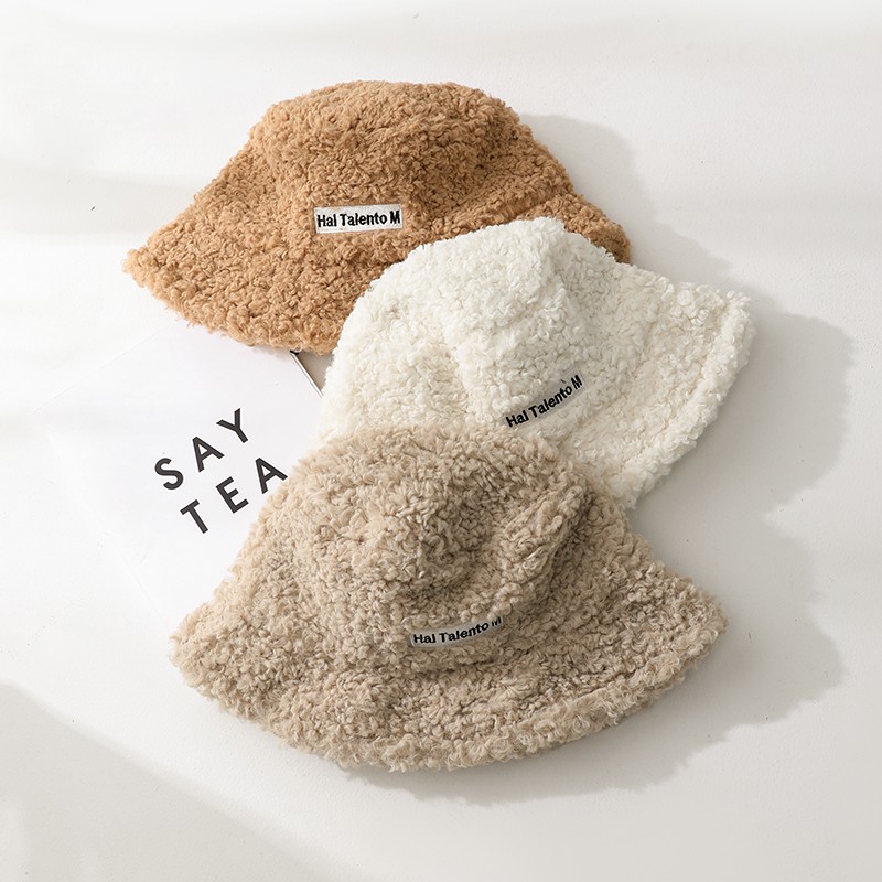 Mũ bucket lông cừu phong cách hàn quốc in chữ Haitalento M 2021