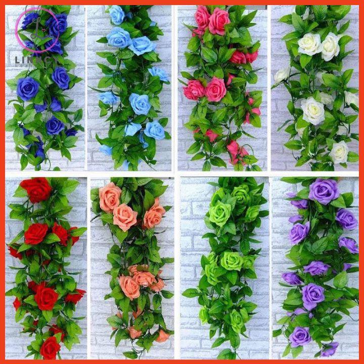 Hoa hồng dây leo nhâ tạo 2.4m gồm 9 bông hoa trang trí đám cưới, xích đu, ban công, sửa sổ, làm giỏ hoa treo tường