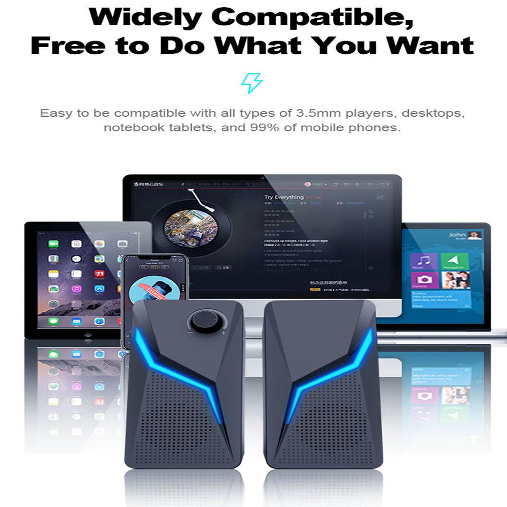 CO702 3.5mm Aux 2.0 Stereo Surround Music RGB Loa chơi game Sound Bar cho máy tính để bàn Loa PC Màu sắc: Đen