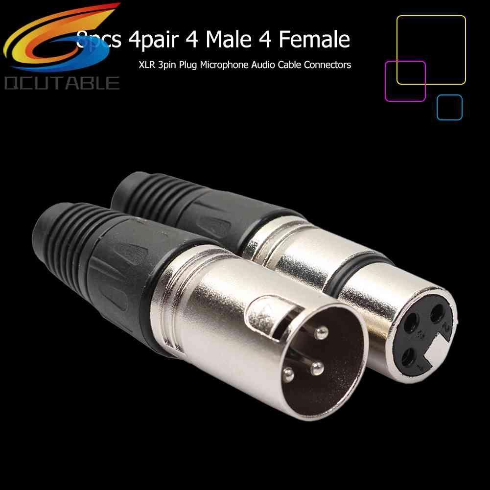 Set 8 Đầu Nối Dây Cáp Âm Thanh Micro 4 Male 4 Female XLR 3Pin