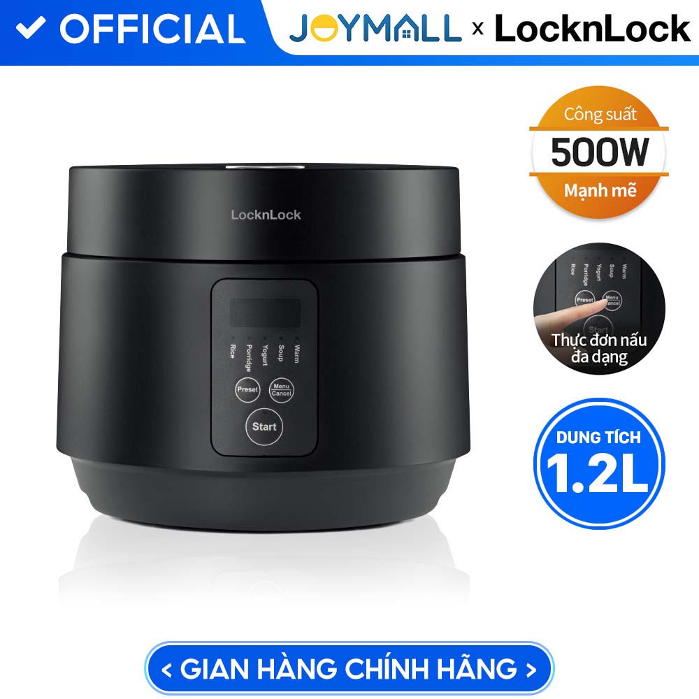 Nồi cơm điện Lock&amp;Lock Compact Rice Cooker 1.2L EJR346BLK - Hàng chính hãng có 5 chế độ nấu, dây điện tháo rời - JoyMall