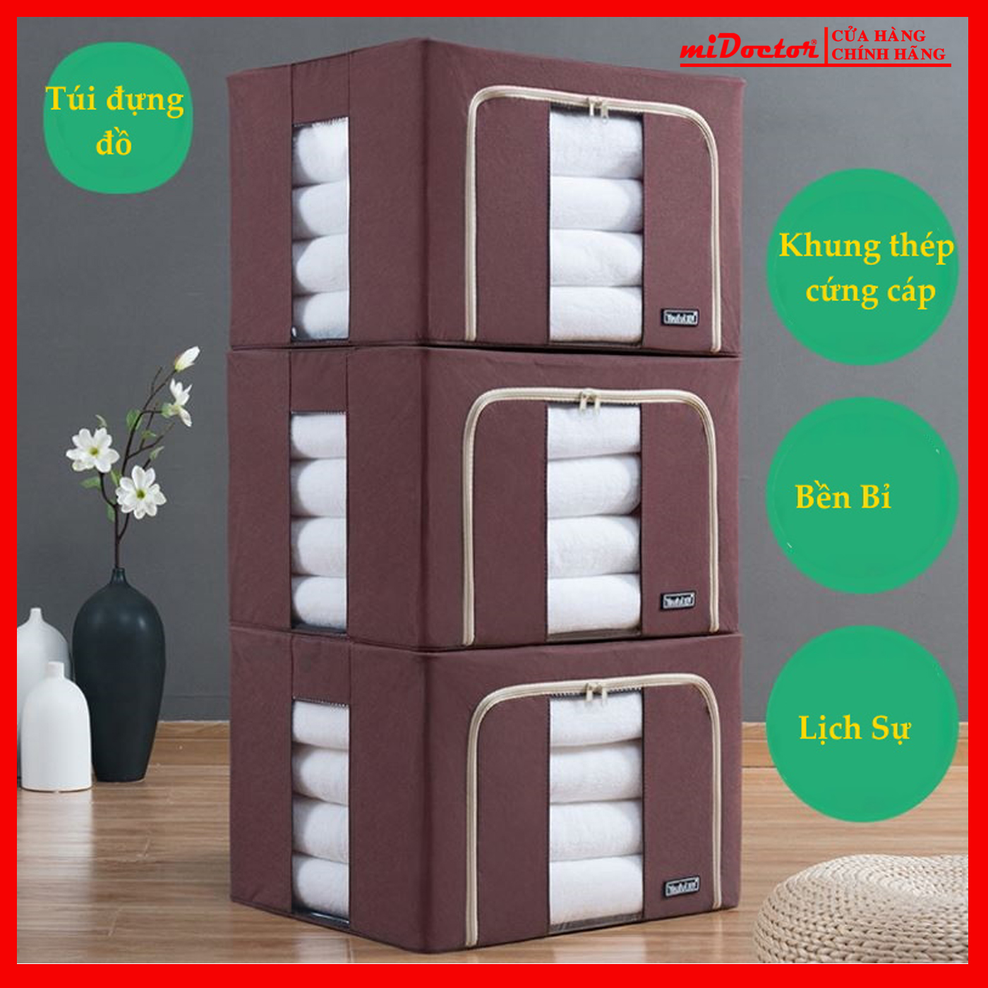 Bộ 3 Túi Đựng Chăn Màn Khung Sắt Gấp Gọn miDoctor