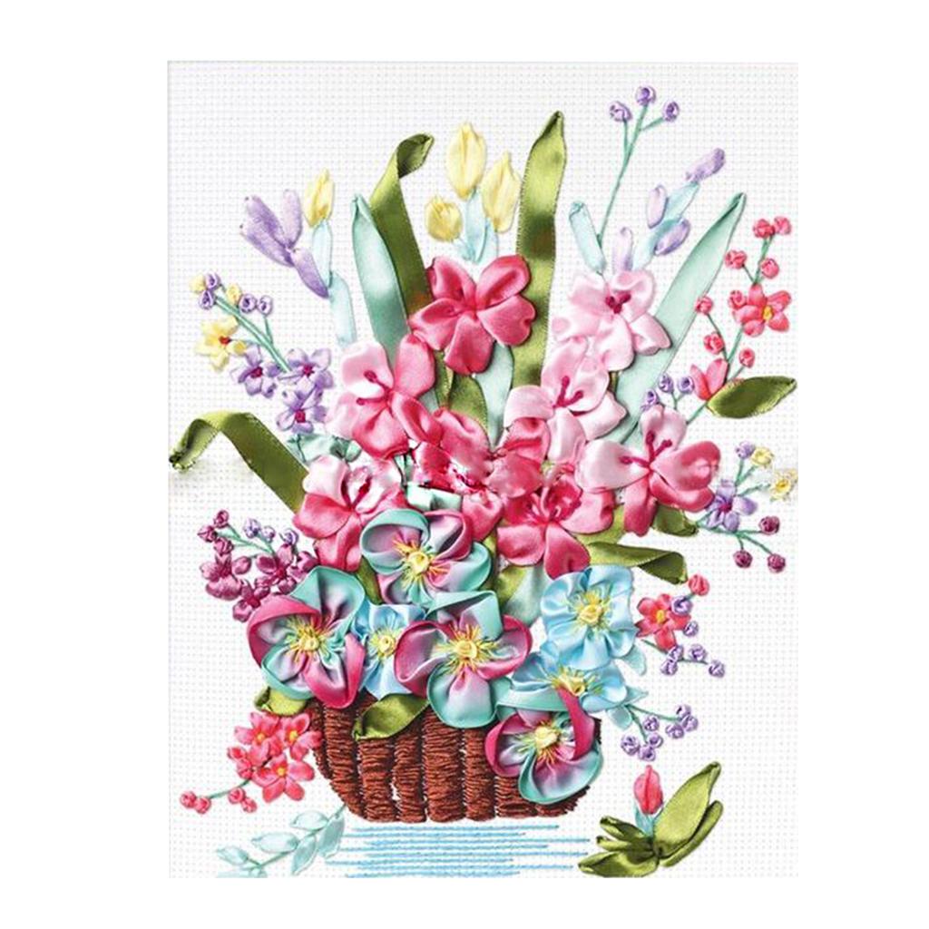 Beginners Ribbon Embroidery Kit Flower Bouquet DIY Crafts Holiday Gift