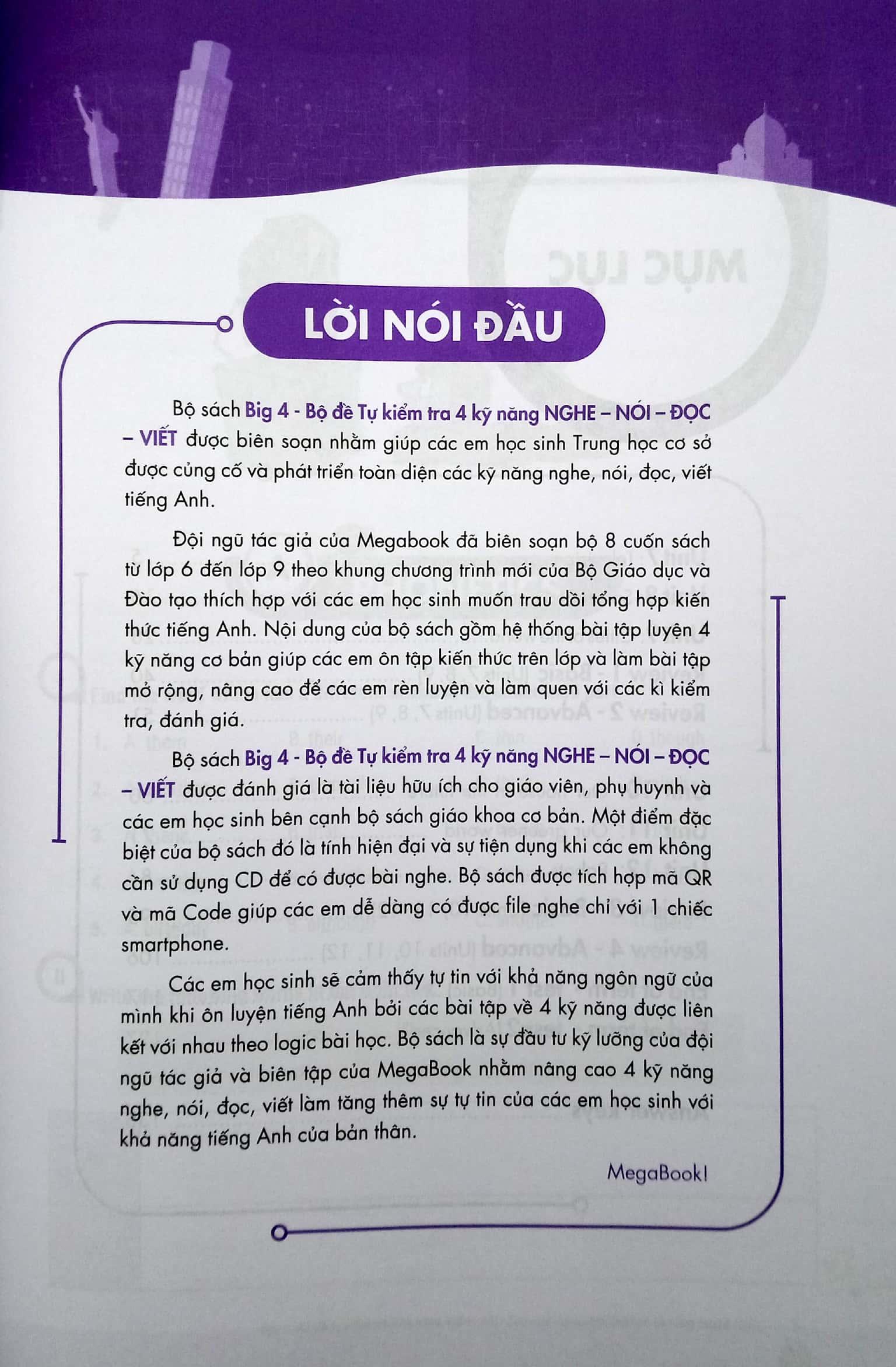 Big 4 - Bộ Đề Tự Kiểm Tra 4 Kỹ Năng Nghe - Nói - Đọc - Viết Tiếng Anh 6 - Tập 2 (Cơ Bản Và Nâng Cao)
