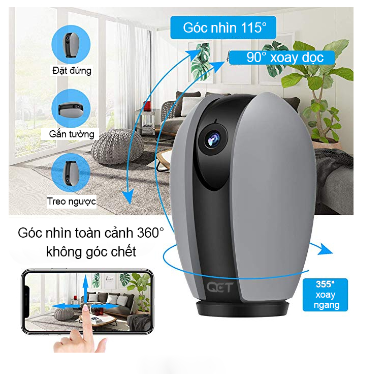 Camera IP xoay 360 độ QCT 1080P QCTRX002 - Hàng nhập khẩu