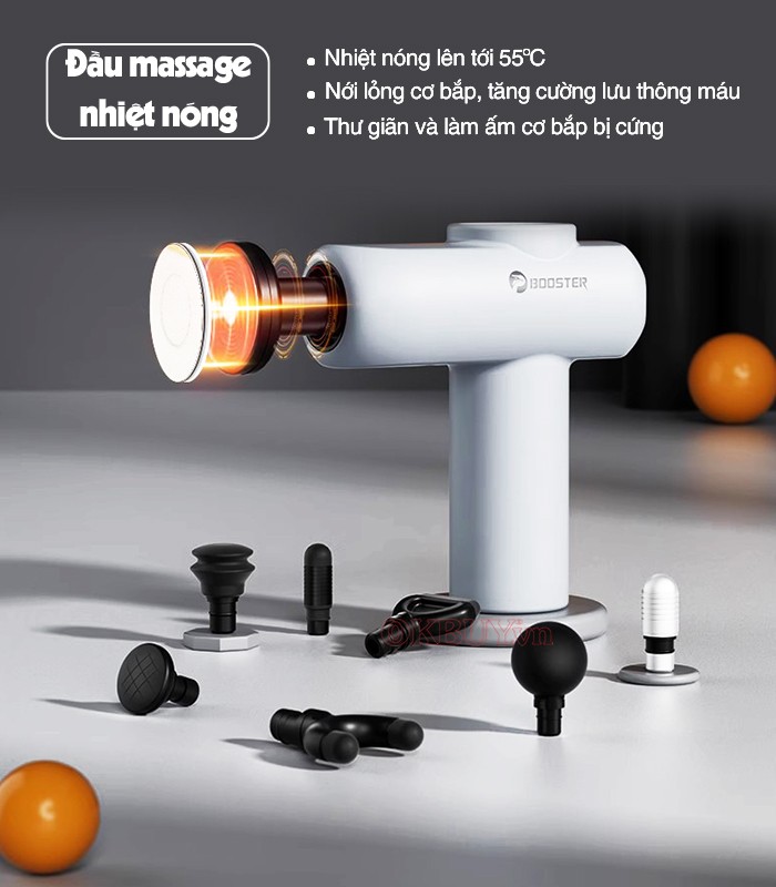 Súng Massage Cầm Tay Booster Boluojun MINI V2 New - 8 Đầu Mát Xa, Có Đầu Nhiệt Nóng Hỗ Trợ Giãn Cơ Nhanh - Tặng Kèm 3 Miếng Dán Dược Liệu