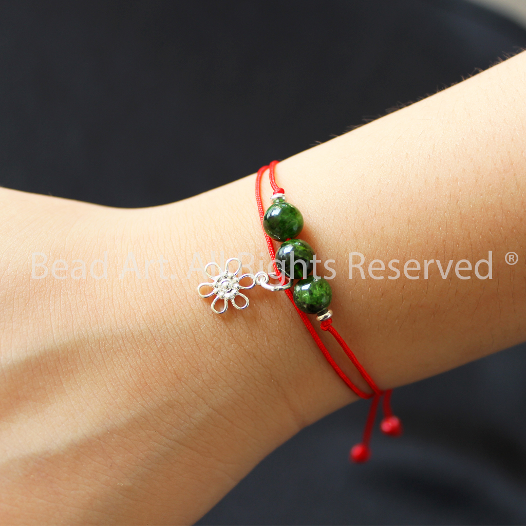 Vòng Tay Dây Chỉ Đỏ Phối Đá Diopside Tự Nhiên Và Bạc 925, Mệnh Mộc, Hoả, Vòng Tay Phong Thuỷ, Chuỗi Hạt - Bead Art