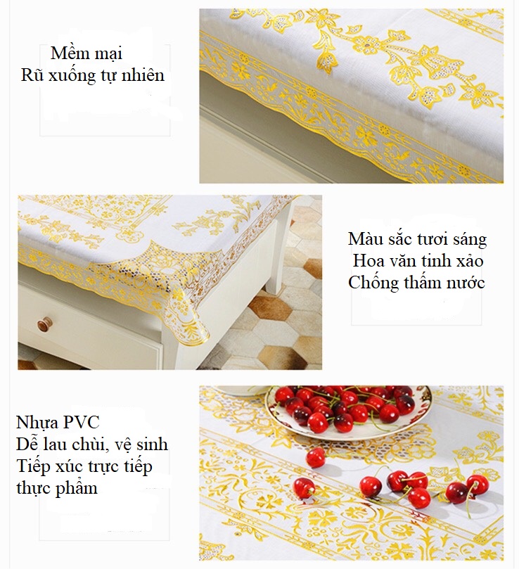 Khăn trải bàn phòng khách, phòng ăn chống thấm rộng 137cm dài 183cm, Mã RV0 02, khăn trải bàn nhựa PVC