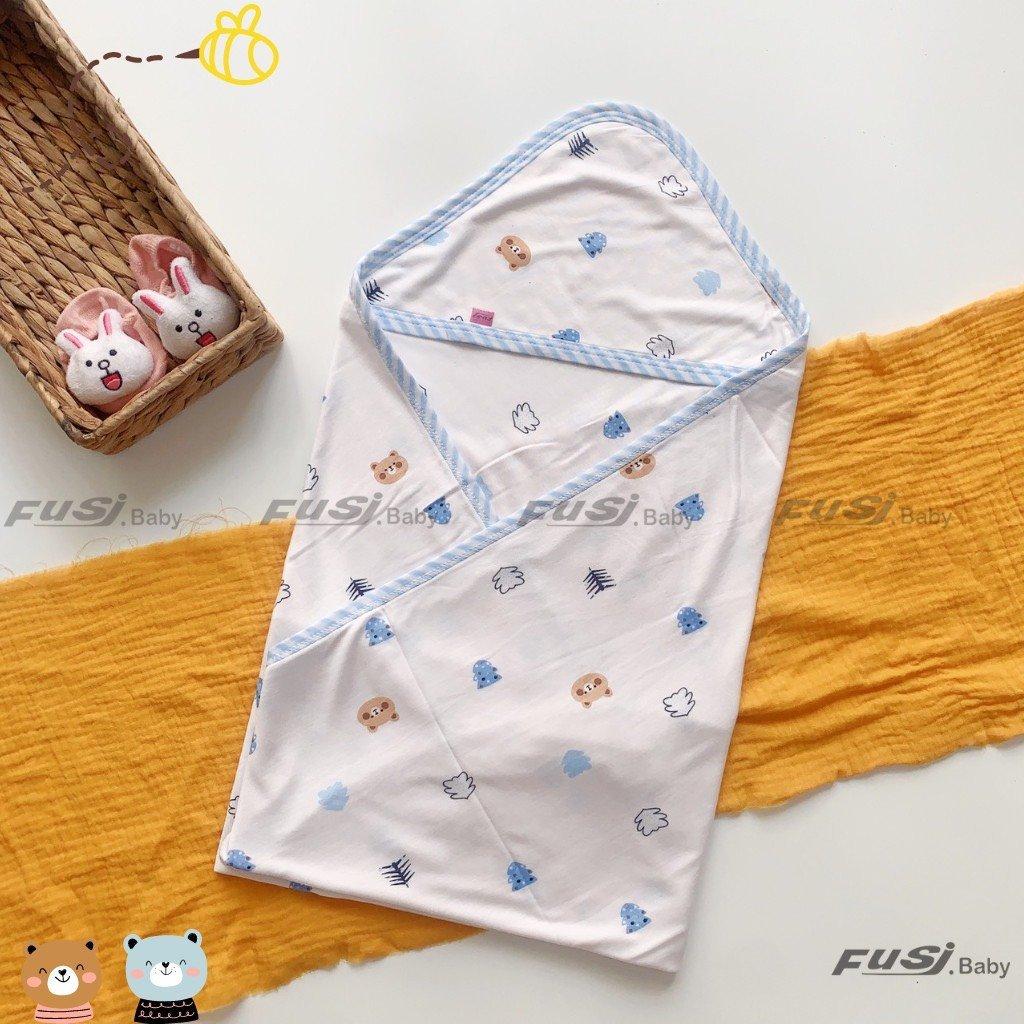Ủ choàng sơ sinh 2 lớp chất cotton / petit họa tiết dễ thương cho bé