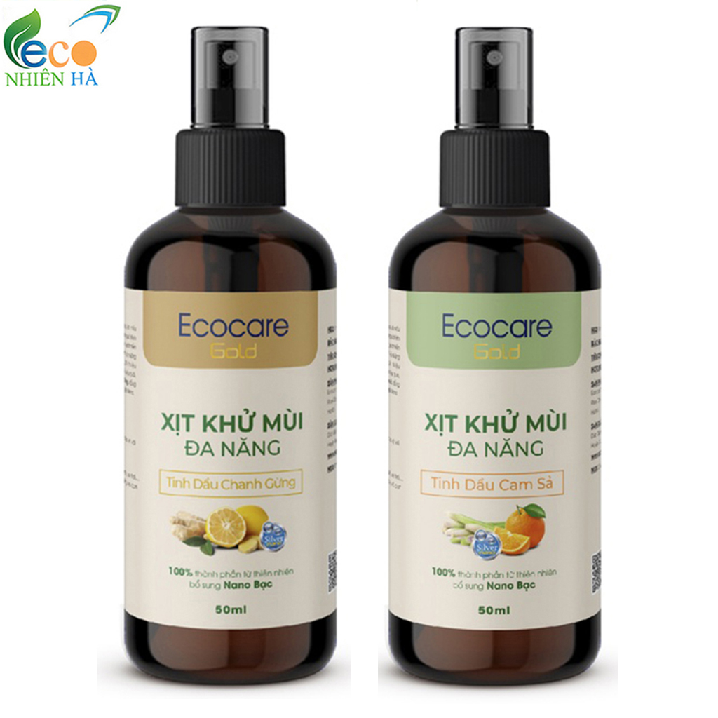 Xịt khử mùi đa năng ECOCARE 50ml tinh dầu thiên nhiên Nano bạc, khử mùi nhà bếp tủ quần áo