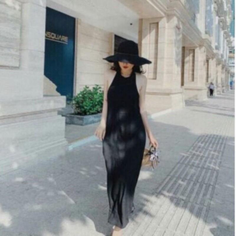 Đầm maxi cổ yếm hở lưng siêu xinh FREESIZE