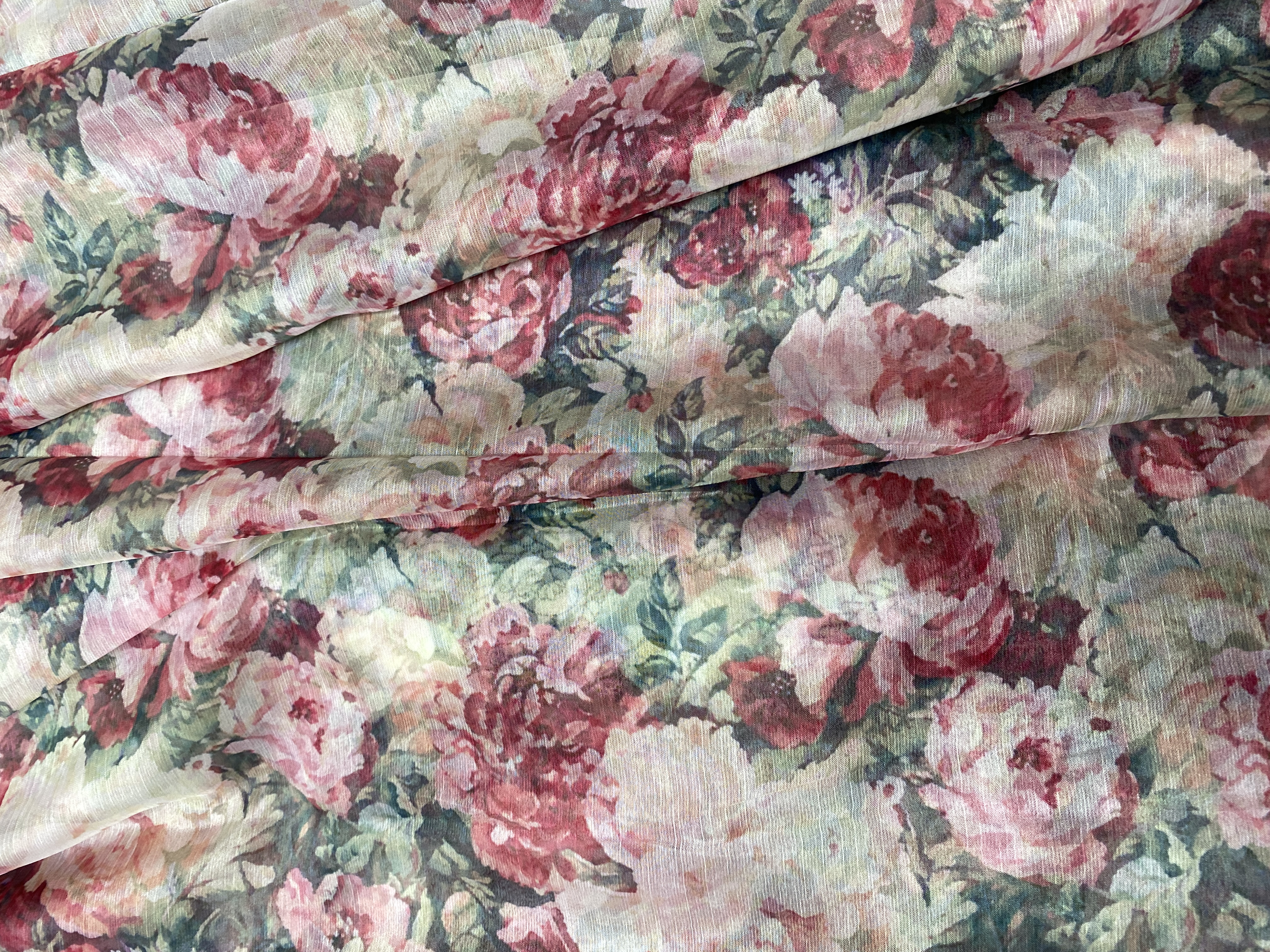 Vải tơ xước oganza hoa hồng may áo dài đầm áo kiểu V1938