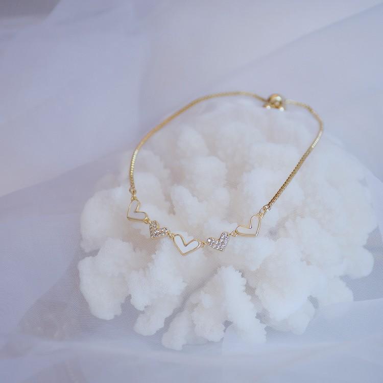 Vòng tay, lăc tay dây hoa tiết hình trái tim, nữ tính phong cách Hàn Quốc LT002