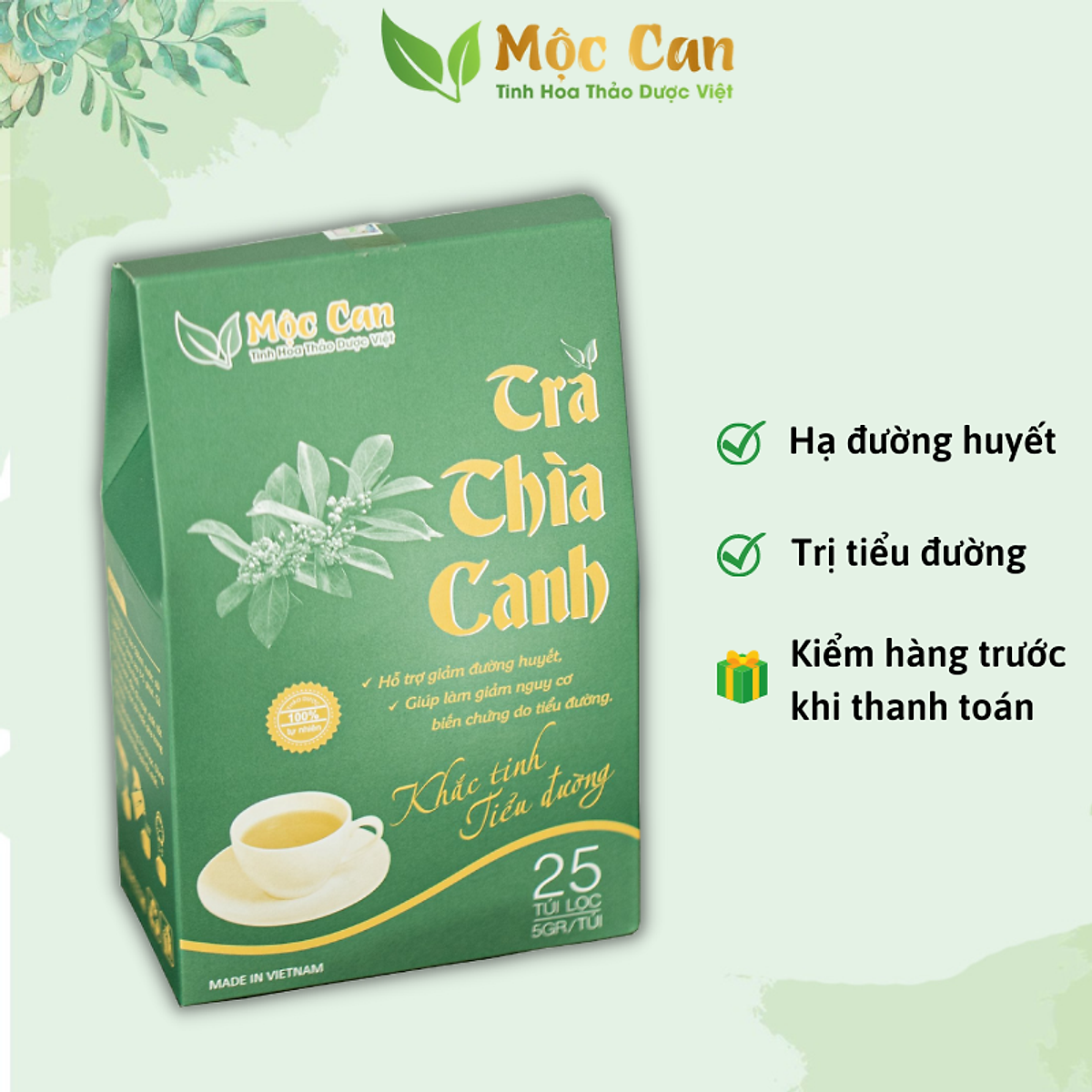 Combo 3 hộp Trà thìa canh tiểu đường Mộc Can giúp hạ đường huyết ngăn ngừa những biến chứng của bệnh tiểu đường hộp 25 túi lọc