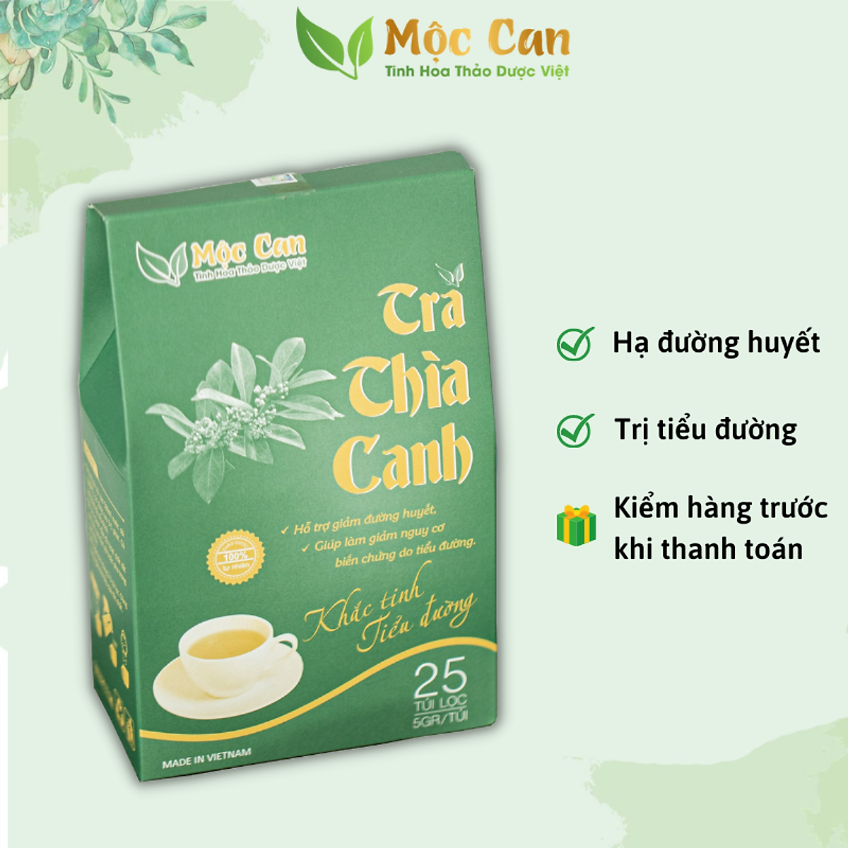 Combo 10 túi Trà dây thìa canh tiểu đường Mộc Can giúp hạ đường huyết ngăn ngừa những biến chứng của bênh tiểu đường hộp 25 túi lọc