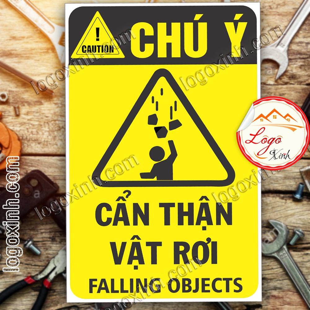 LOGO TEM STICKER CẢNH BÁO CẨN THẬN VẬT RƠI TỪ TRÊN CAO, FALLING OBJECTS - BIỂN CẢNH BÁO AN TOÀN LAO ĐỘNG