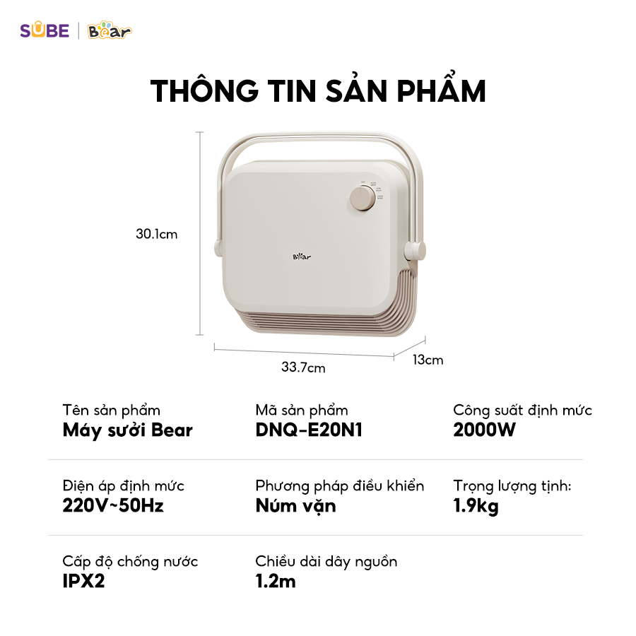 Máy sưởi Bear DNQ-E20N1 g suất sưởi: 2000W Công suất quạt: 30W - Hàng chính hãng
