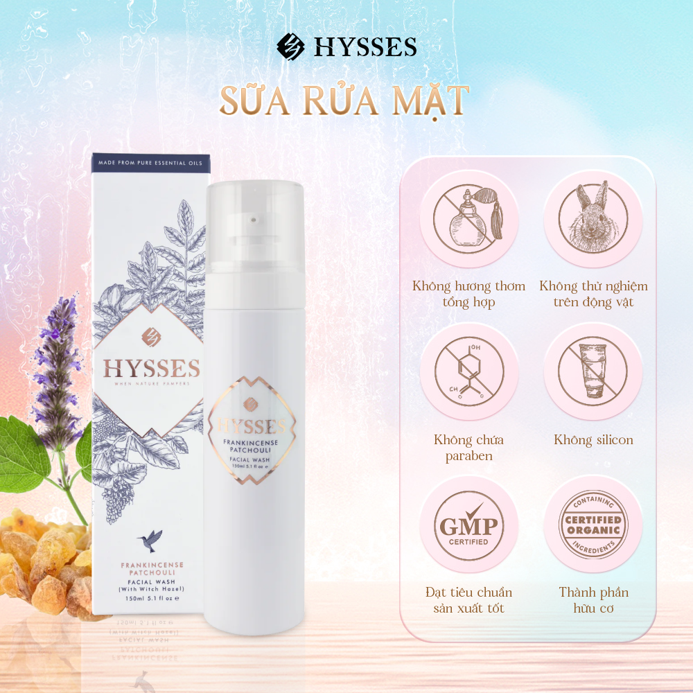 Sữa Rửa Mặt Cao Cấp Hysses Facial Wash Hỗ Trợ Da Viêm & Mụn Trứng Cá, Phục Hồi Da Khô Nứt Nẻ, Giúp Làm Mờ Vết Sẹo Thâm Với Tinh Dầu Trầm Hương - Hoắc Hương Hữu Cơ Tự Nhiên