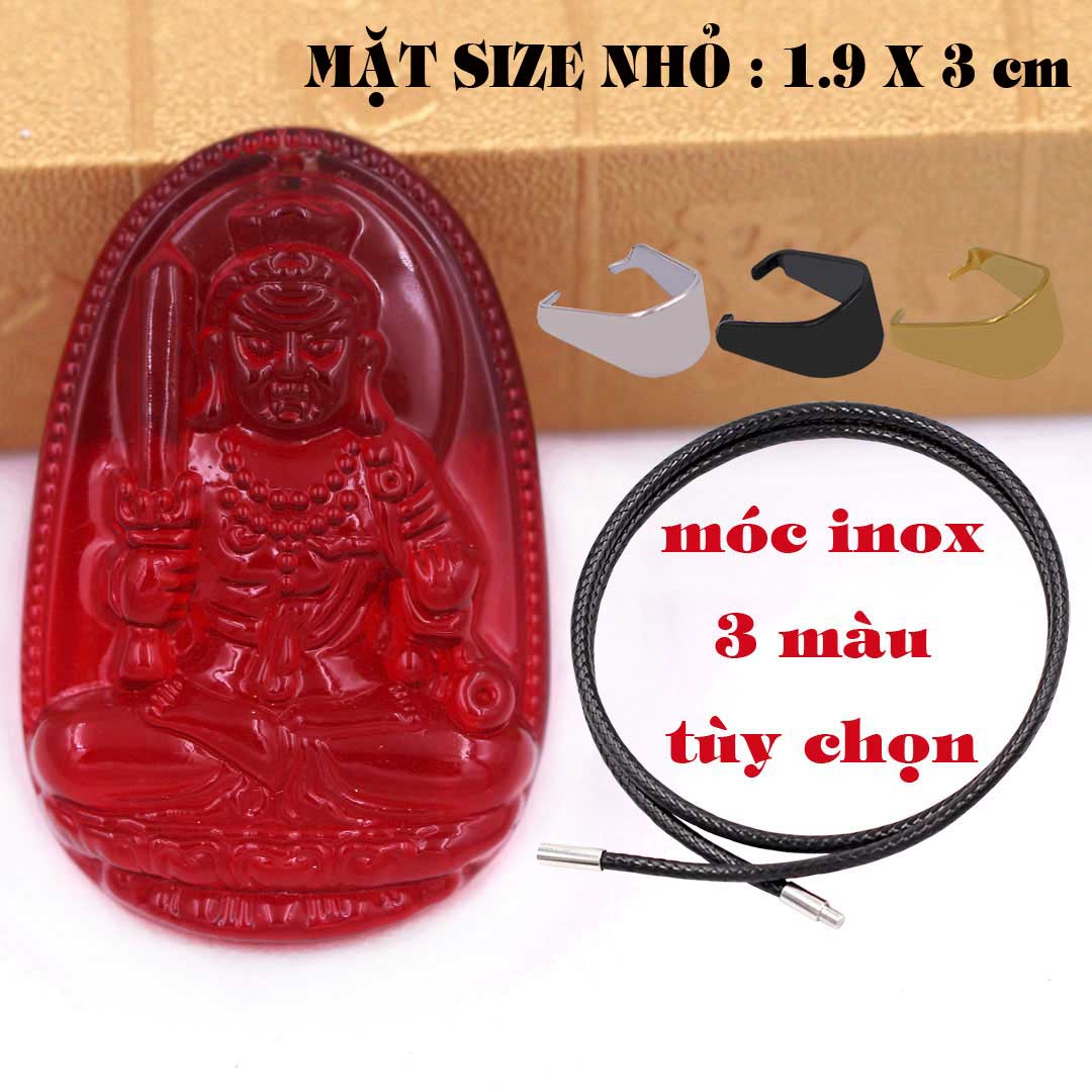 Mặt Phật Bất động minh vương pha lê đỏ 1.9cm x 3cm kèm vòng cổ dây cao su đen + móc inox vàng, Phật bản mệnh, mặt dây chuyền