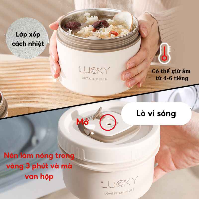 Hộp cơm giữ nhiệt Hộp cơm văn phòng inox Tặng Túi đựng cơm giữ nhiệt mang đi làm